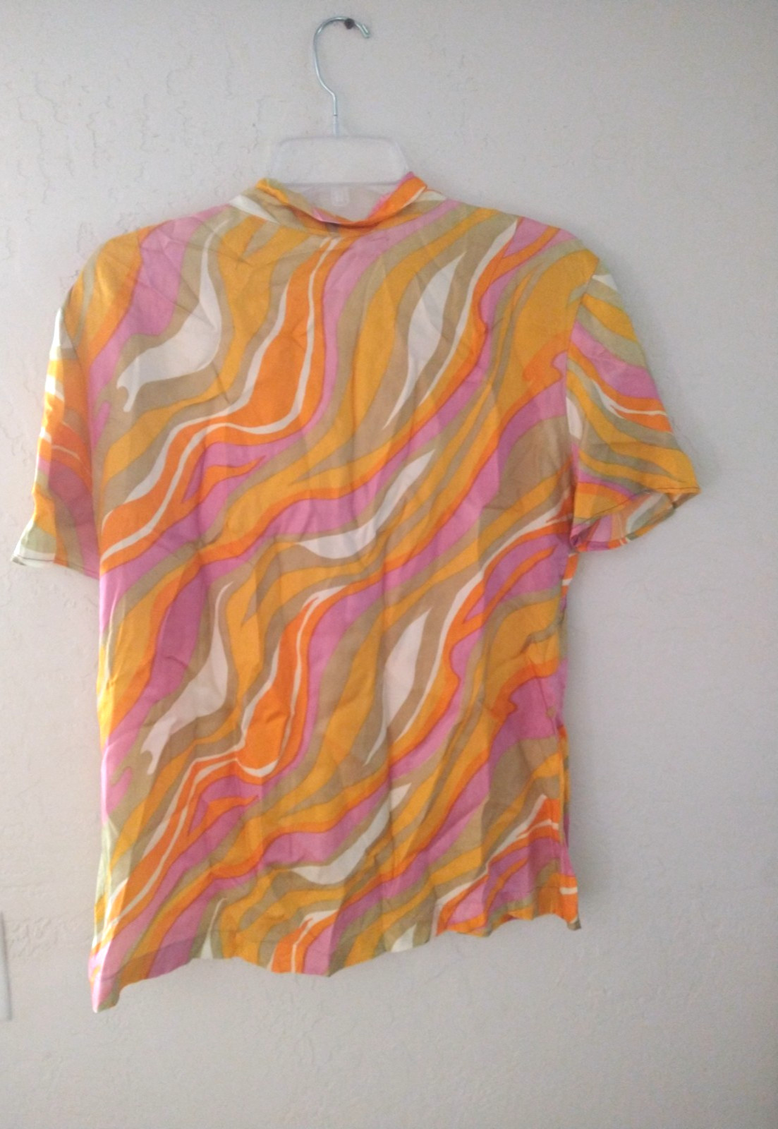 Vtg Handmade 70’s Psychedelic Bow Front Zip Blouse Hippie Disco Art Pinholes Run