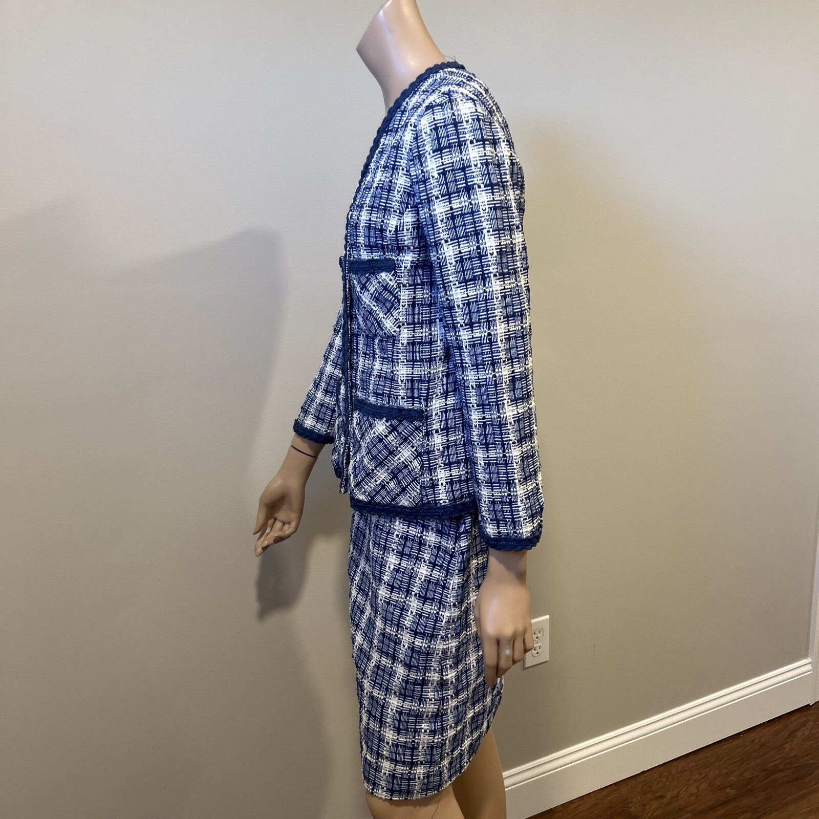 Weathervane Tailored By Handmacher Tweed Skirt Jacket Suit Vintage Blue White