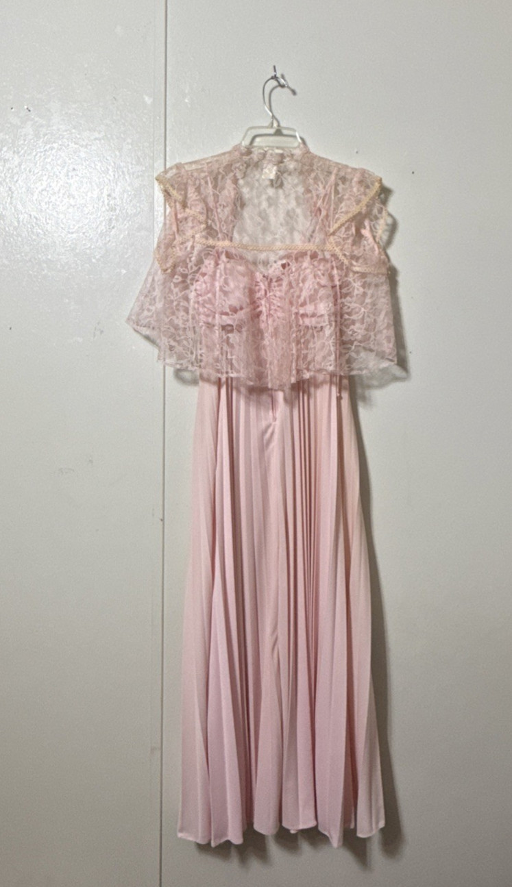 VTG Babydoll Pleated Dress Gown Size 7/8 pink Sheer Cape Bridesmaid Fairy