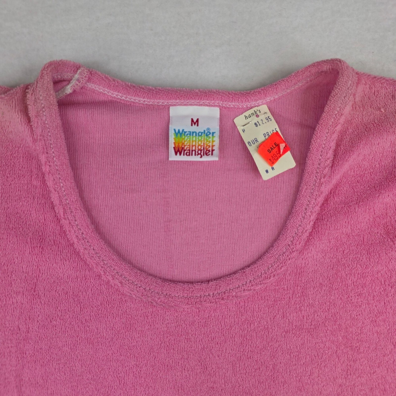 Vintage Wrangler Cap Sleeves Terrycloth Tee M Pink Deadstock USA Indie Coquette