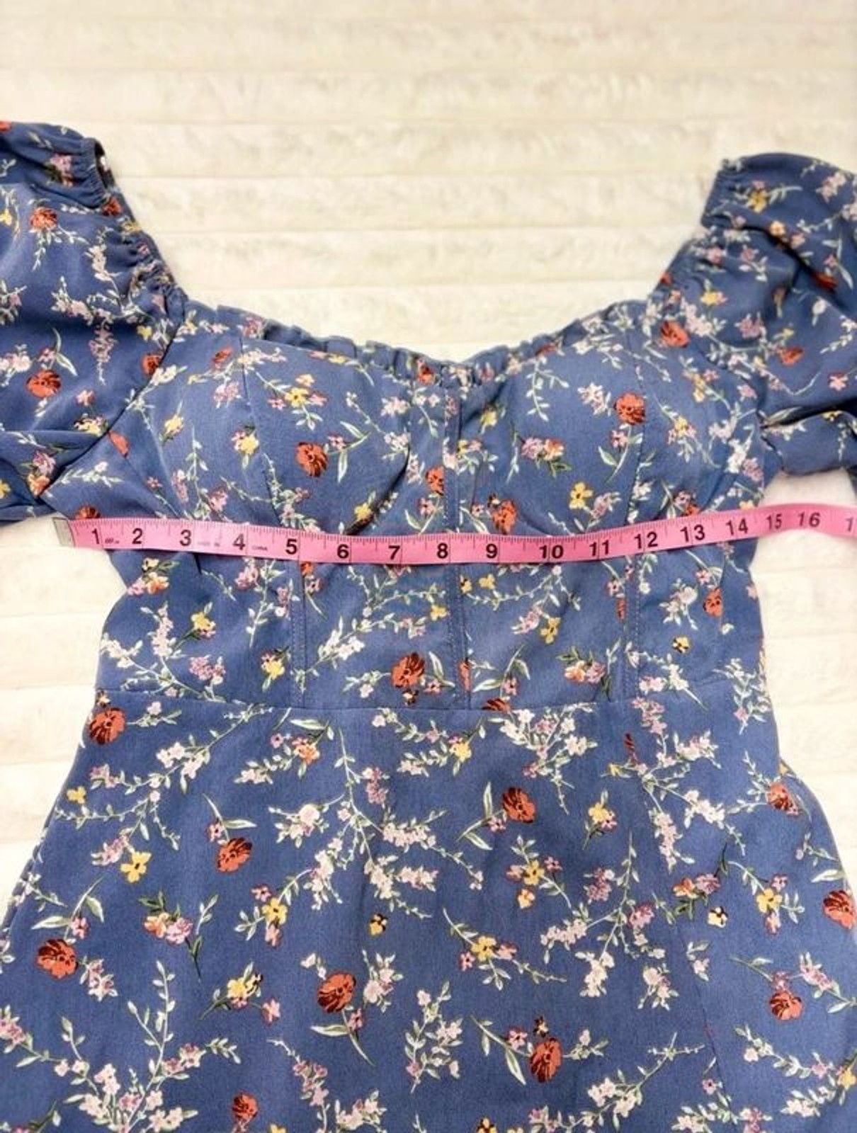 Blue Floral Puff-Sleeve Midi Dress