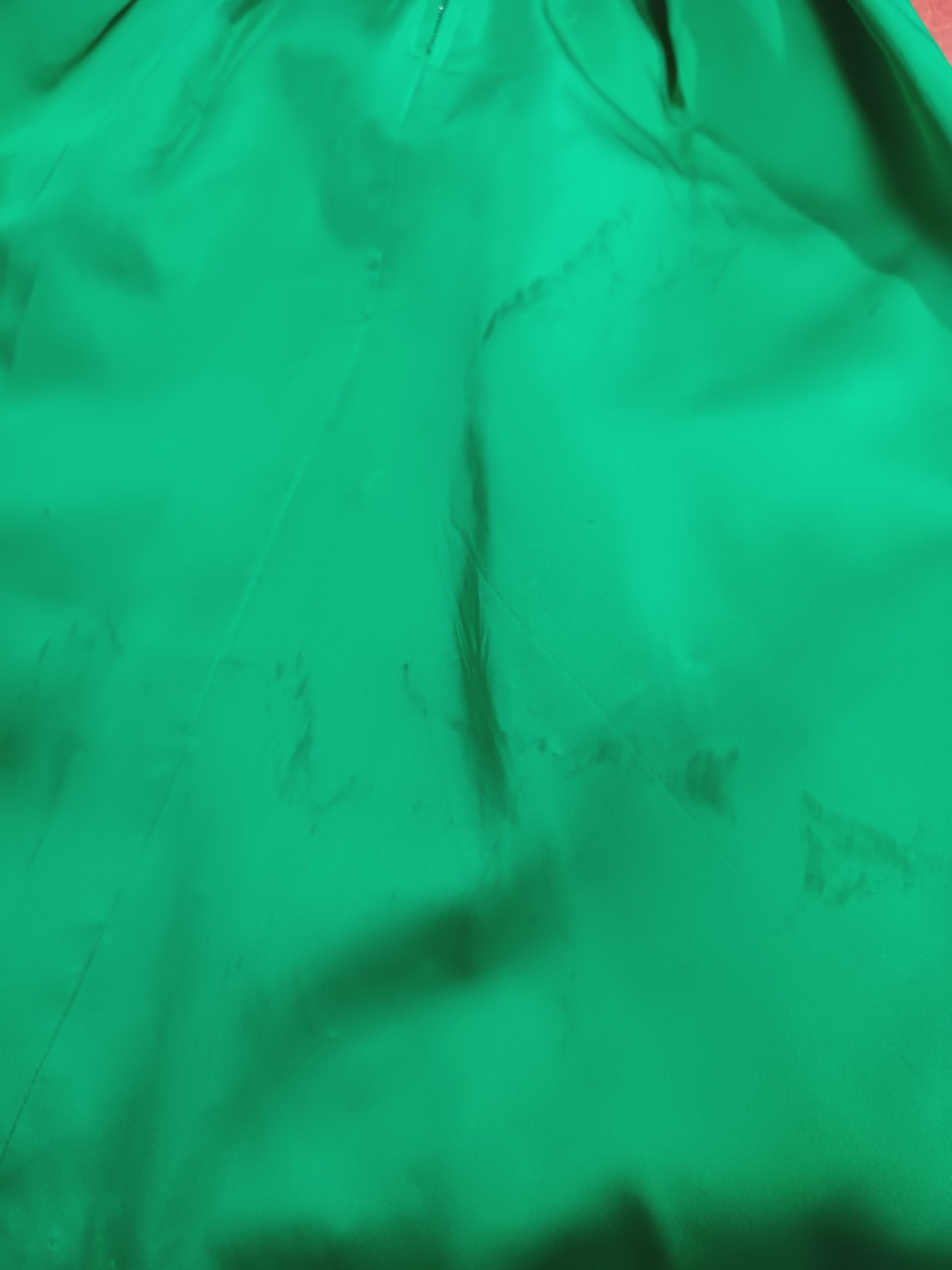 VTG Mid-century 40s 50s 60s Emerald Green Satin Cocktail Party Dress M Crinoline
