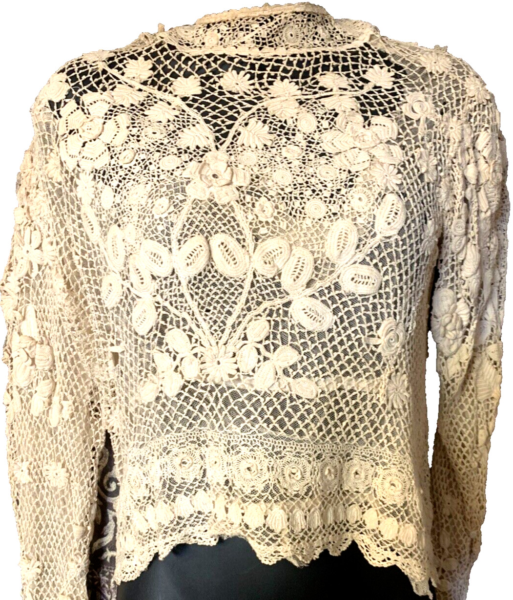 Antique Edwardian Irish Crochet Lace Blouse With High Collar Collectable