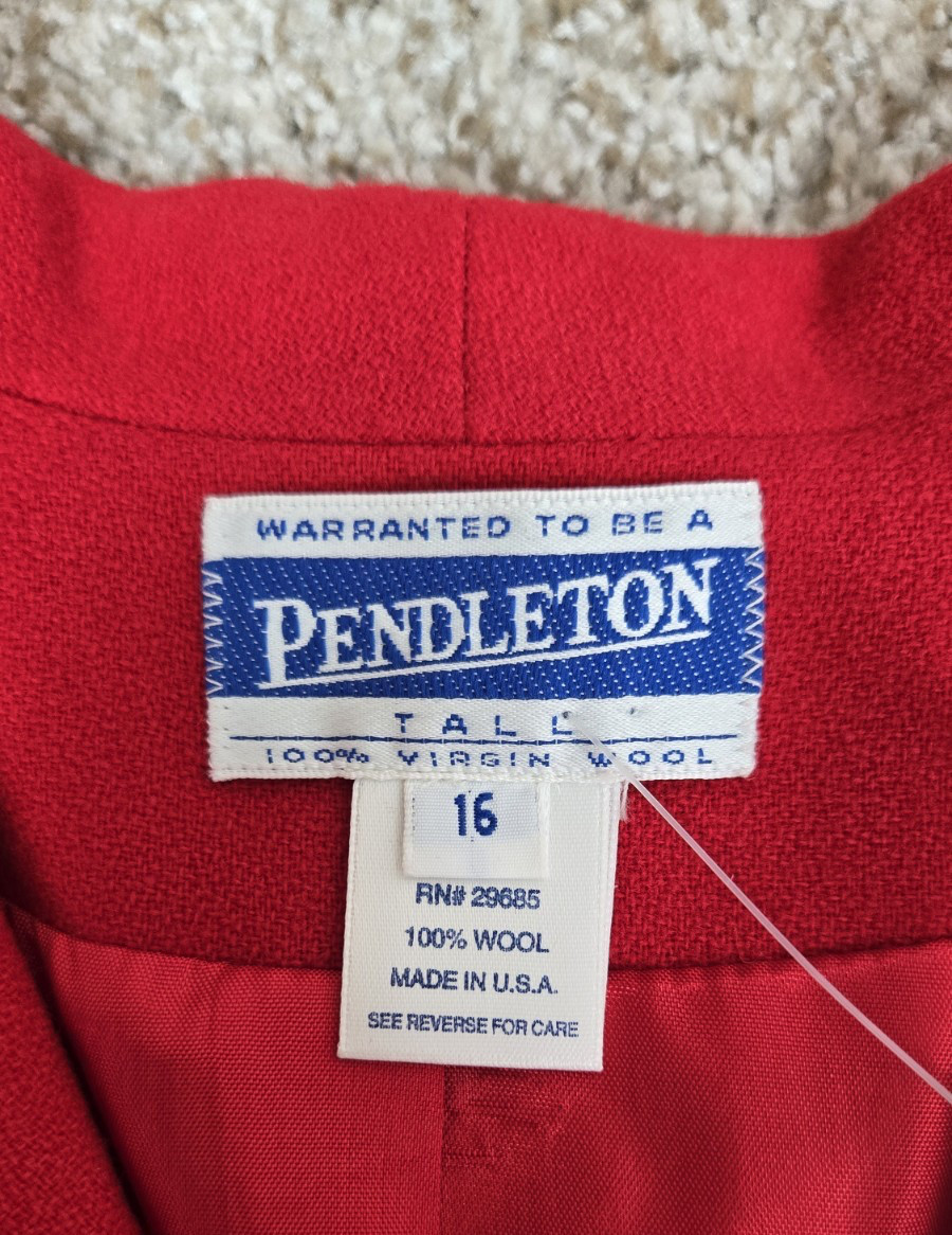 NWT Vintage 70s Pendleton Red Wool Blazer Pockets Lined Business Sz 16 TALL