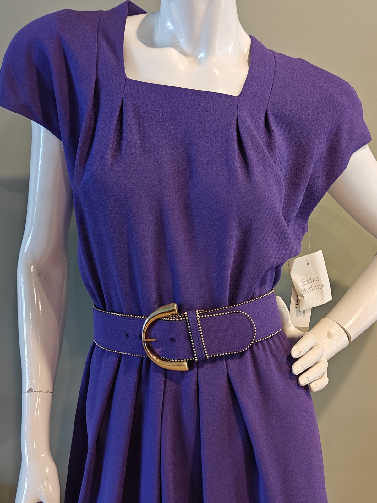 80s Liz Claiborne Purple Dress With Gold Bead And Button Detailing New Old Stock