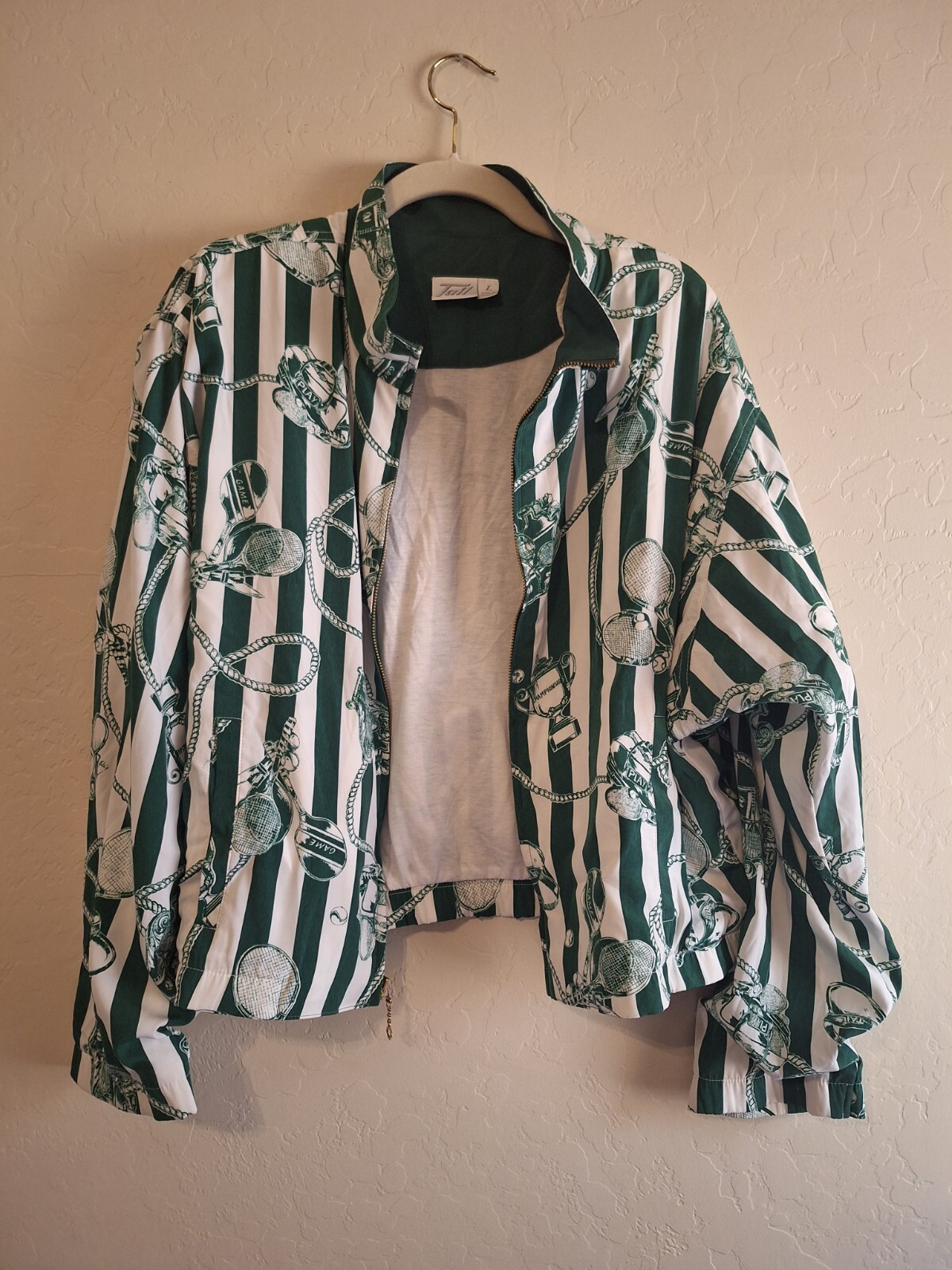 Vtg Bomber Jacket Tennis Pickle Ball Polyester Large Tail Racket