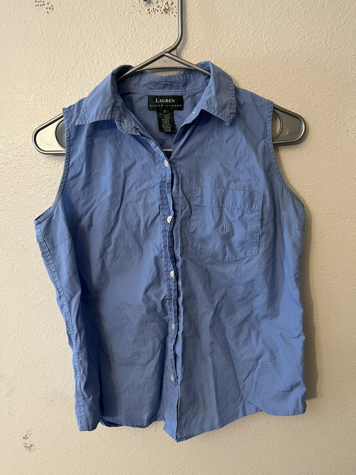 Vintage Lauren Ralph Lauren Women’s Blue Sleeveless Button Down Vest Size S
