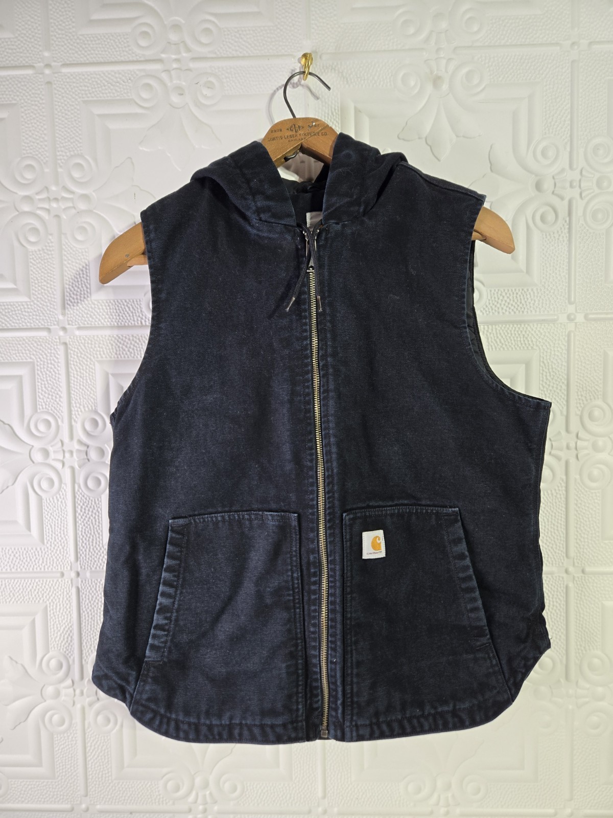 Carhartt Black Duck Canvas Hooded Vest Workwear 104026 Women’s Size M 8-10
