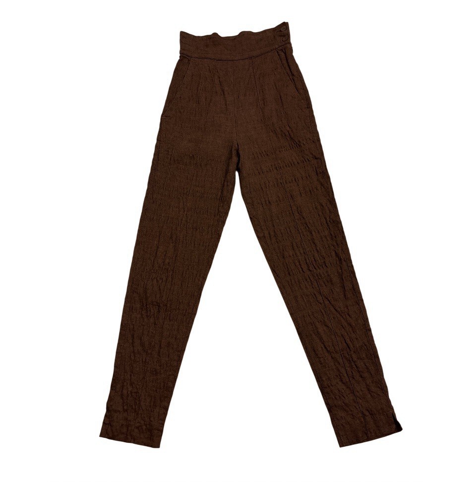 Roman Gigli 80’s Crinkle Linen High Waist Tapered Rust Pants Size 42 COUTURE