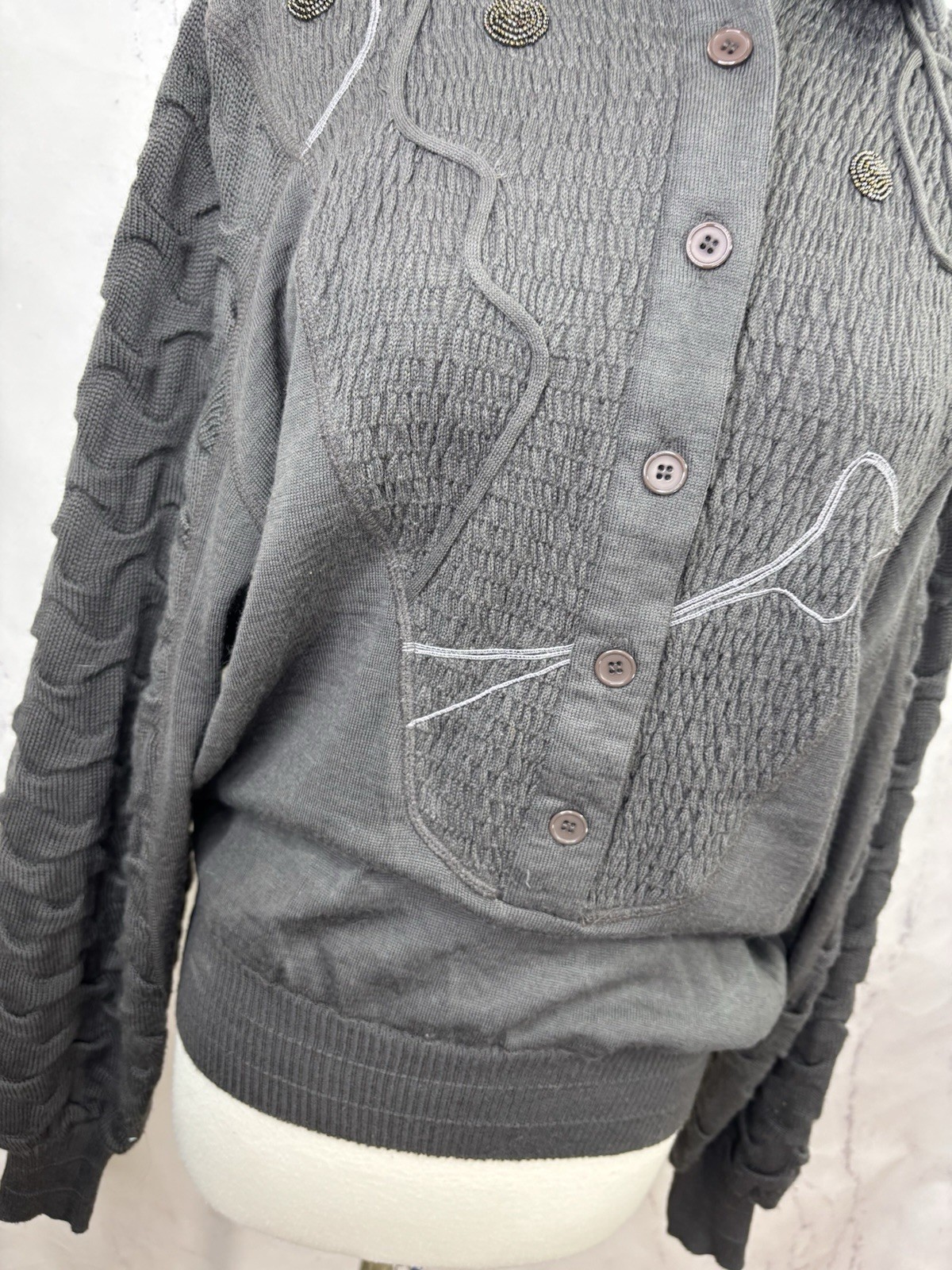 Vintage 80s MARC D’ALCY Paris Henley Sweater Gray Dolman Sleeves Wool Retro sz S