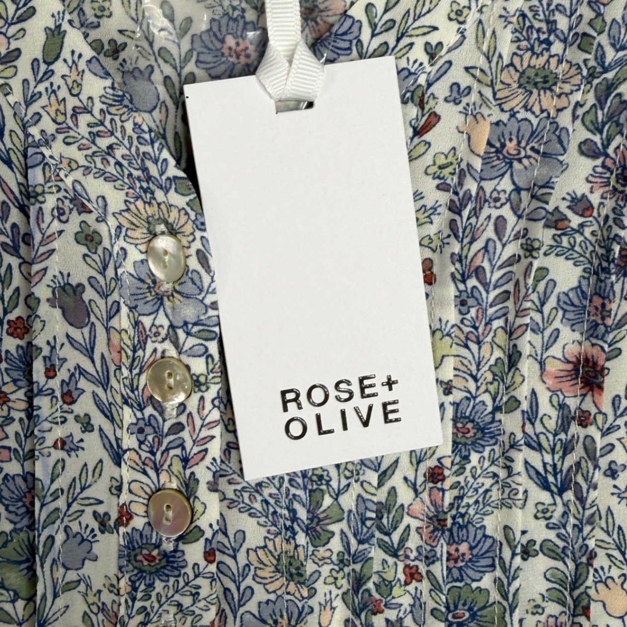 NWT Rose + Olive Floral Print Sleeveless Blouse size 3X Light Blue/Green/White