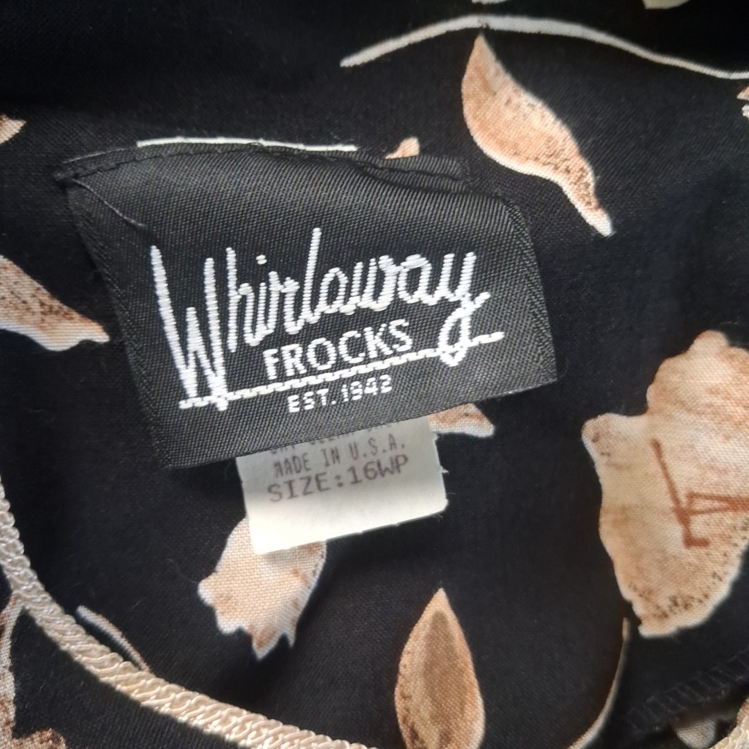 VTG Whirlaway Frocks Rayon Skirt Set Floral Black Tan Made in USA Size 16WP