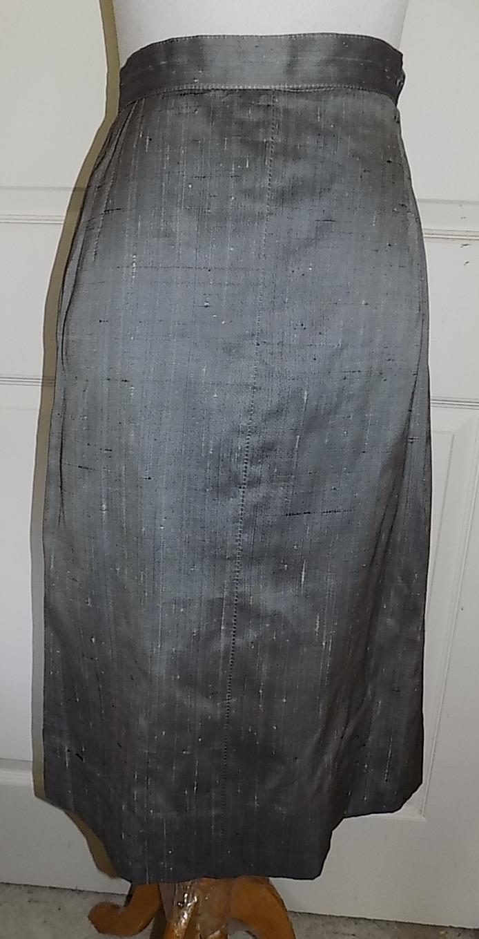 Vintage 50s Silver Gray Shantung Tailored Suit I Magnin B34