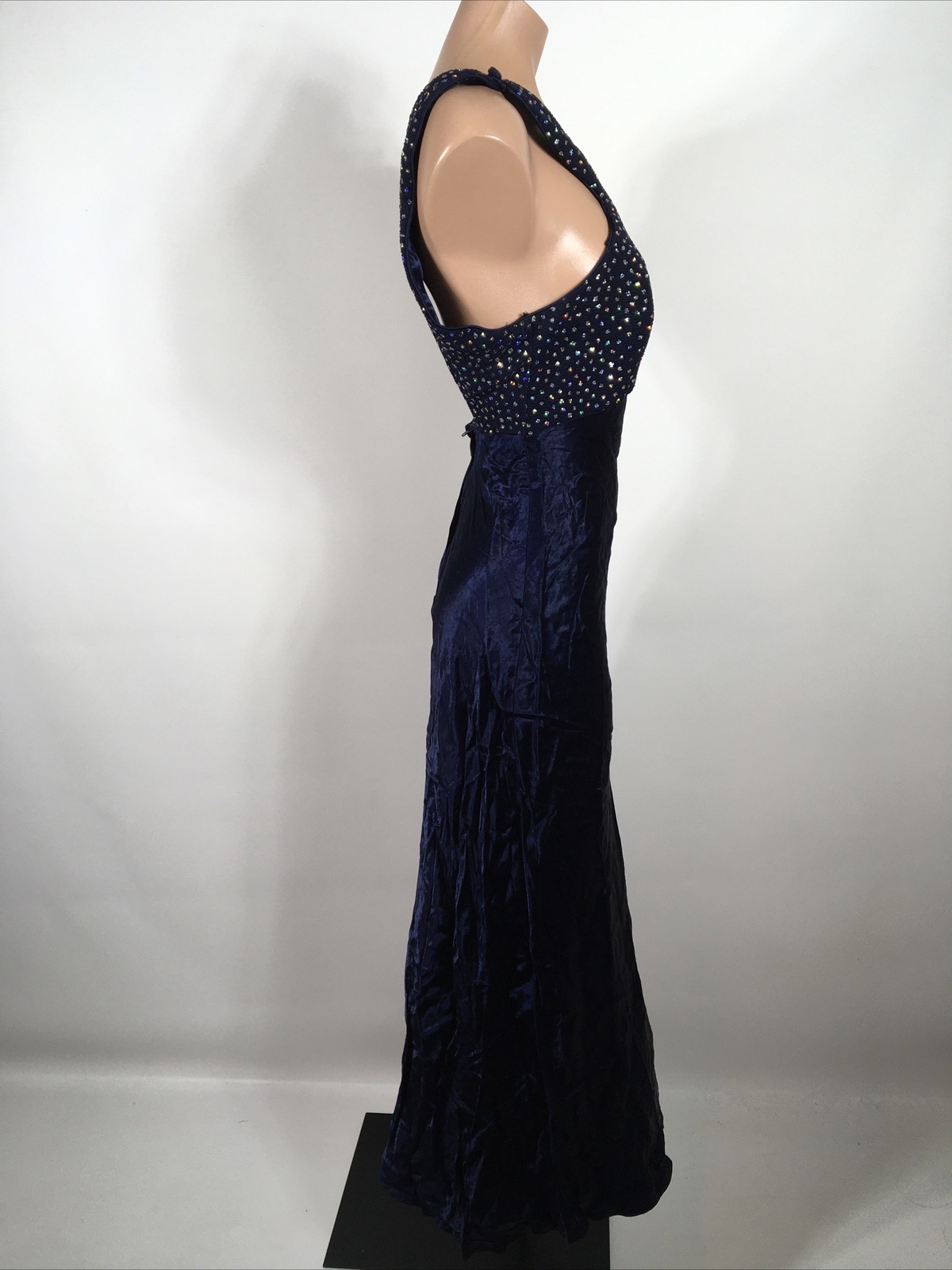 Vtg 90s y2k L.A. Glo Blue Glitter Prom Dress Evening Formal High Neck Backless