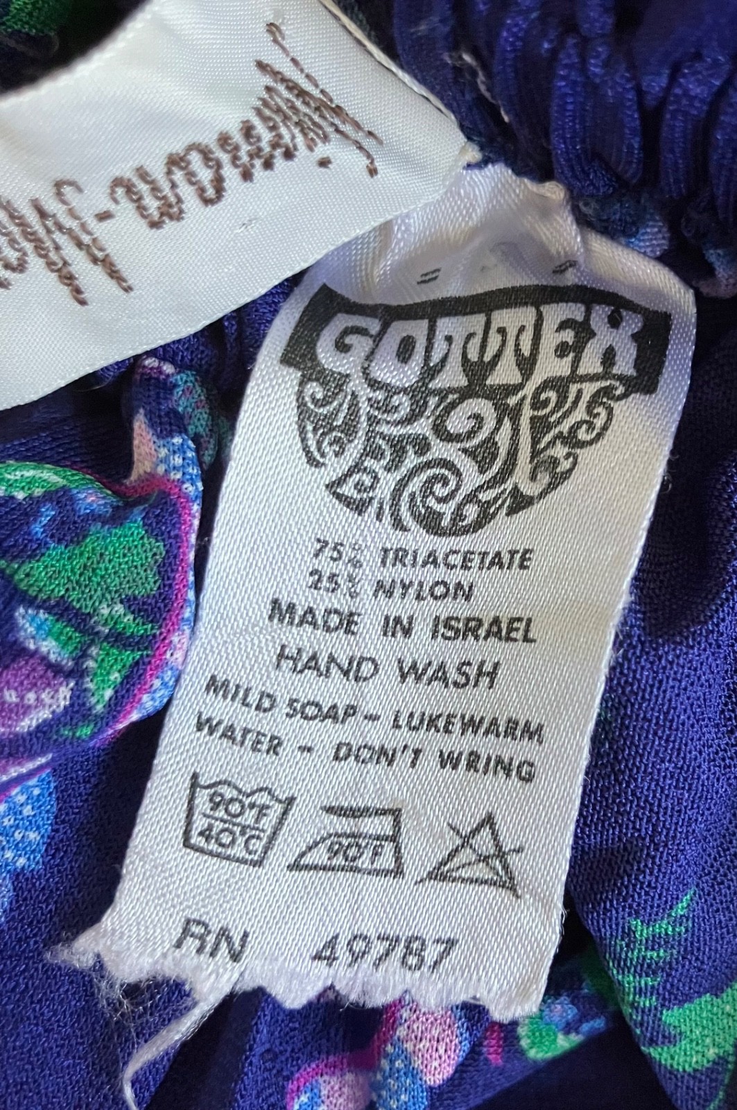 VTG 70s GOTTEX NEIMAN MARCUS DRESS SLEEVELESS TRIACETATE HAWAII PURPLE FLORAL M