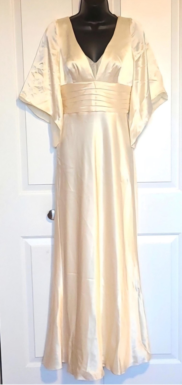 NWT Vintage 90s ABS Allen Schwartz Cream Satin Maxi Dress Bridal Gown Size 4