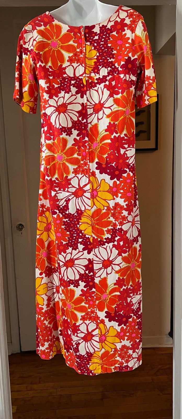 Vintage FLOWER POWER Maxi Long Dress 100% Cotton HOOKANO made in HAWAII GROOVY!