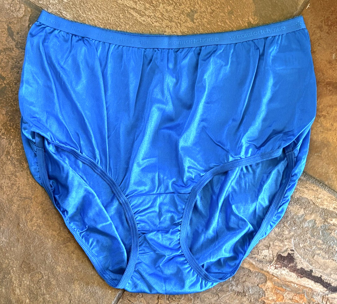 Comfort Choice CATHERINES 9/2XL Shin Blue SATIN Brief Nylon Panties NEW