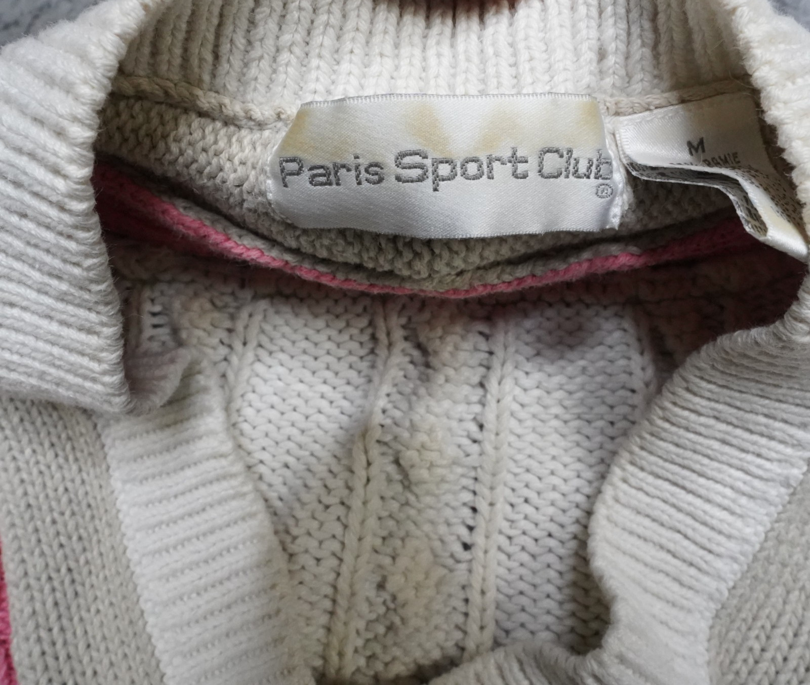 Vintage V Neck Sweater Womens M Pink Green CableKnit Preppy Tennis Raimie Cotton