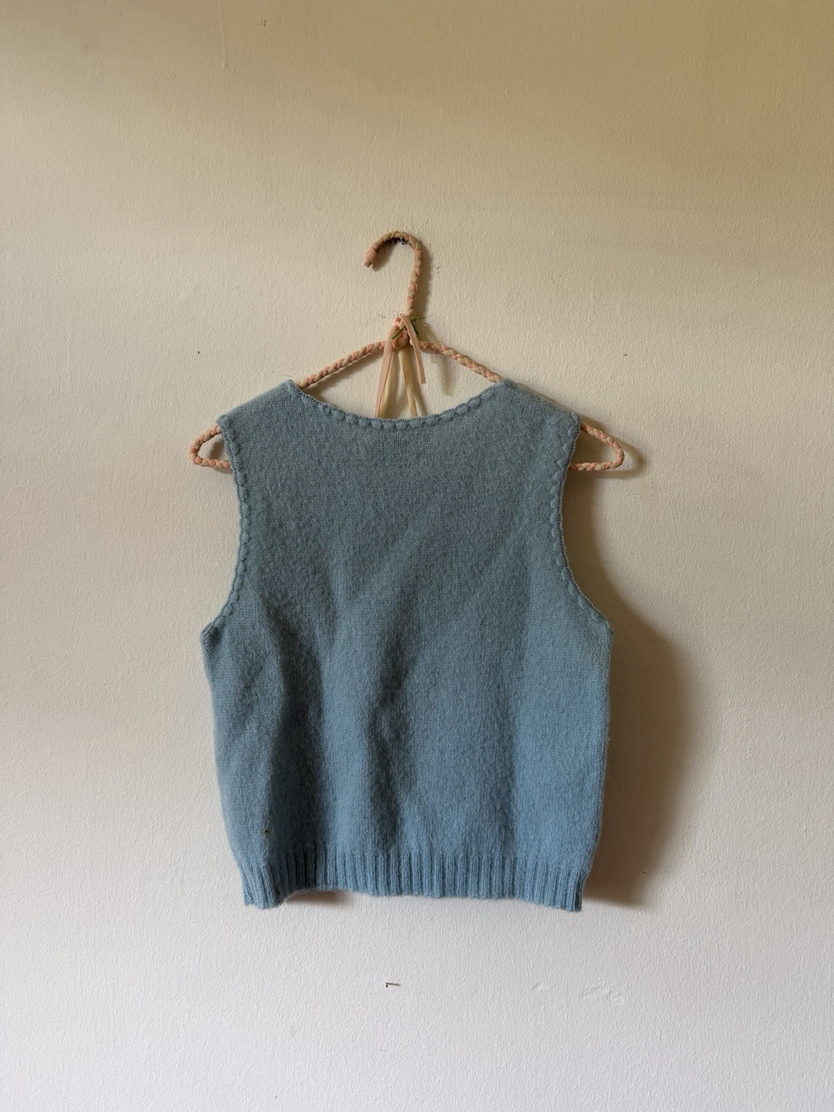 Vintage 60s 70s Baby Blue Mohair Wool Blend Sleeveless Top Size S/M Shagora