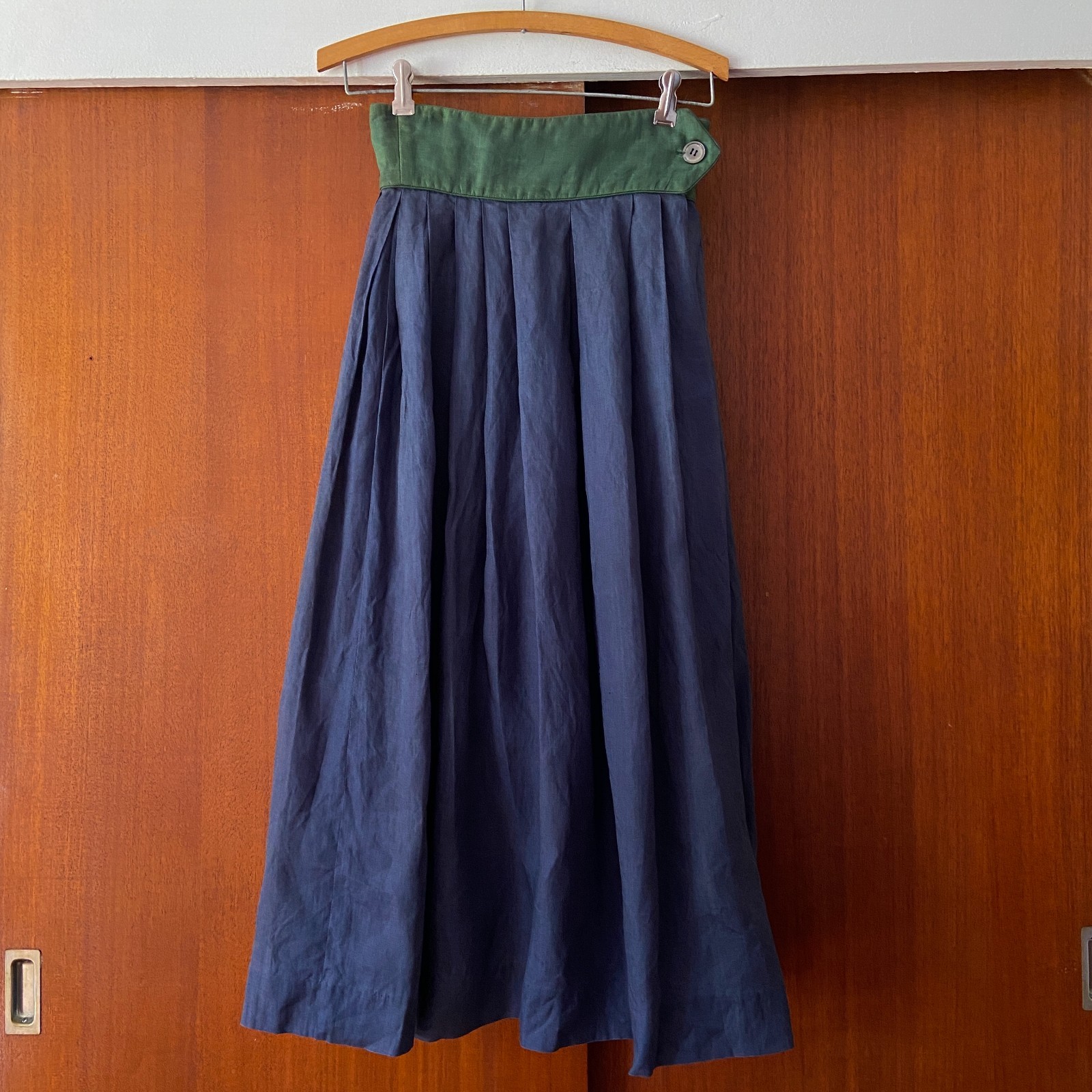 Vintage 1980s Blue Linen Skirt by Perry Ellis 24 in Waist XS Extra Small