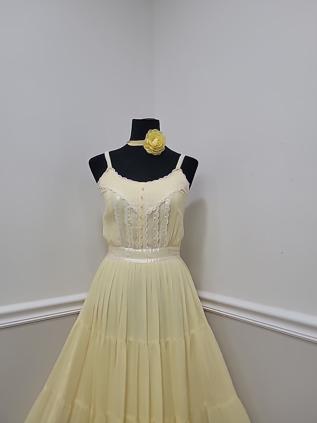 VTG 70s Gunne Sax Yellow Prairie Sundress Cottage Country Maxi