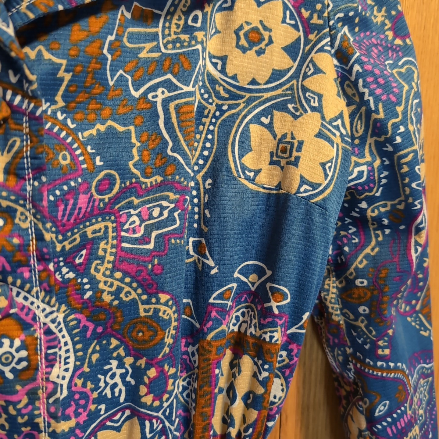 Vintage 1970s McMullen Shirtwaist Dress Blue Paisley Pattern Designer Big Collar