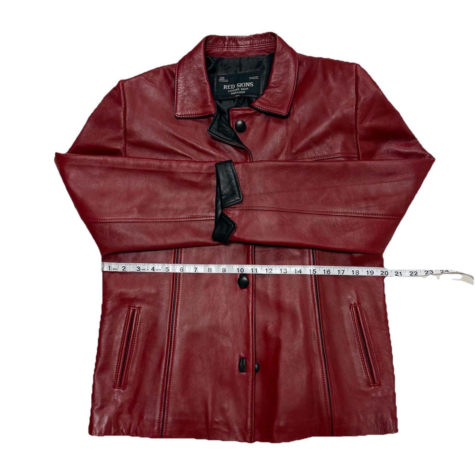 Vintage Red Leather Jacket With Black Lining Size M French Brand Red Skins