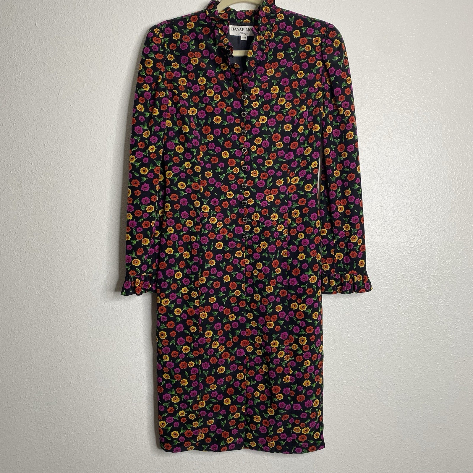 Vintage Hanae Mori Boutique Dress Silk Floral Size 4