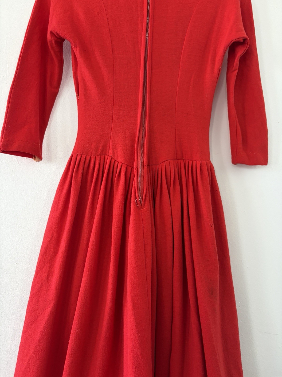 50s 40s Wool Basque Drop Waist Princess Seam Winter Day Dress Midi Full Skirt XS