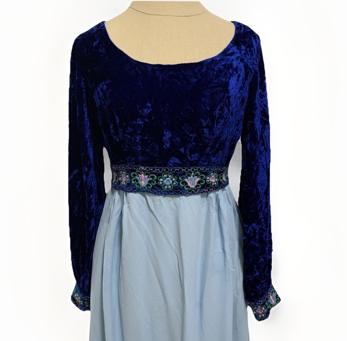 Vtg 60s 70s Empire Waist Maxi Dress Boho Medieval Velvet Hippie Festival