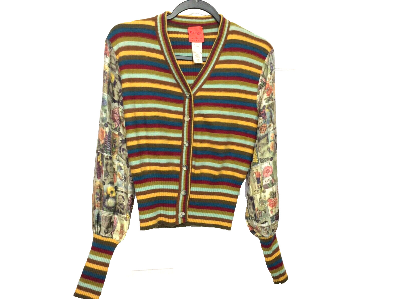 VTG Christian Lacroix Print Silk Rainbow Knit ShirtTop S-M Festive Boho Slow