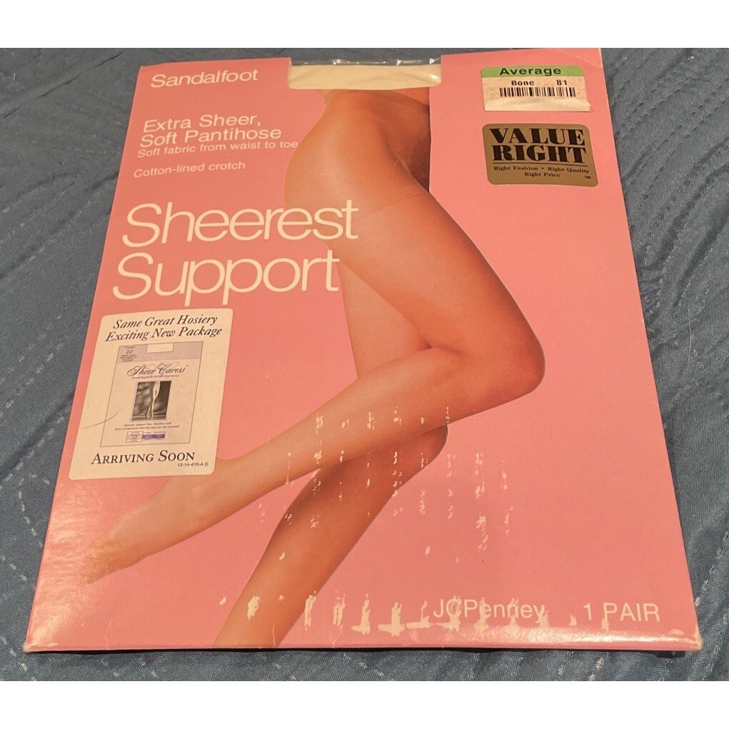 JCPenney Womens Average Pantihose Bone Sheerest Support Sandalfoot Vintage NEW