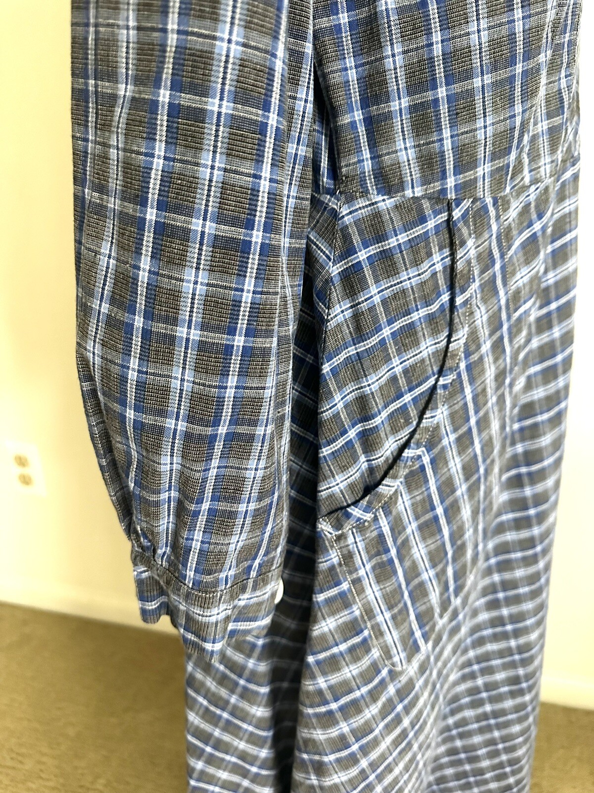 Vintage Handmade Prairie Dress Modest Homespun Blue Plaid Cotton Midi S/M