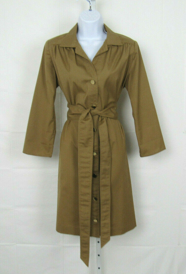 VTG 1960s MOD NED GOULD N.R.1 KHAKI TRENCH COAT DRESS BELT SIZE 10 POLY COTTON