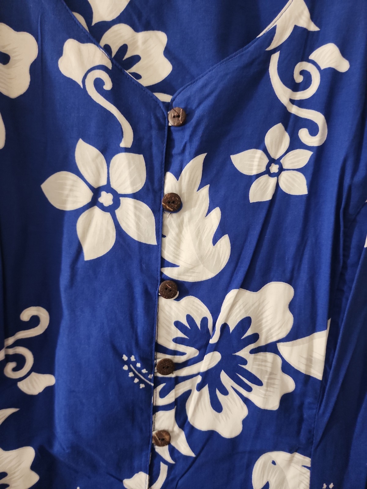 Tiki Palm Hawaiian XXL Blue White Kaftan Cottage Beach Button Up NWT NOS VTG