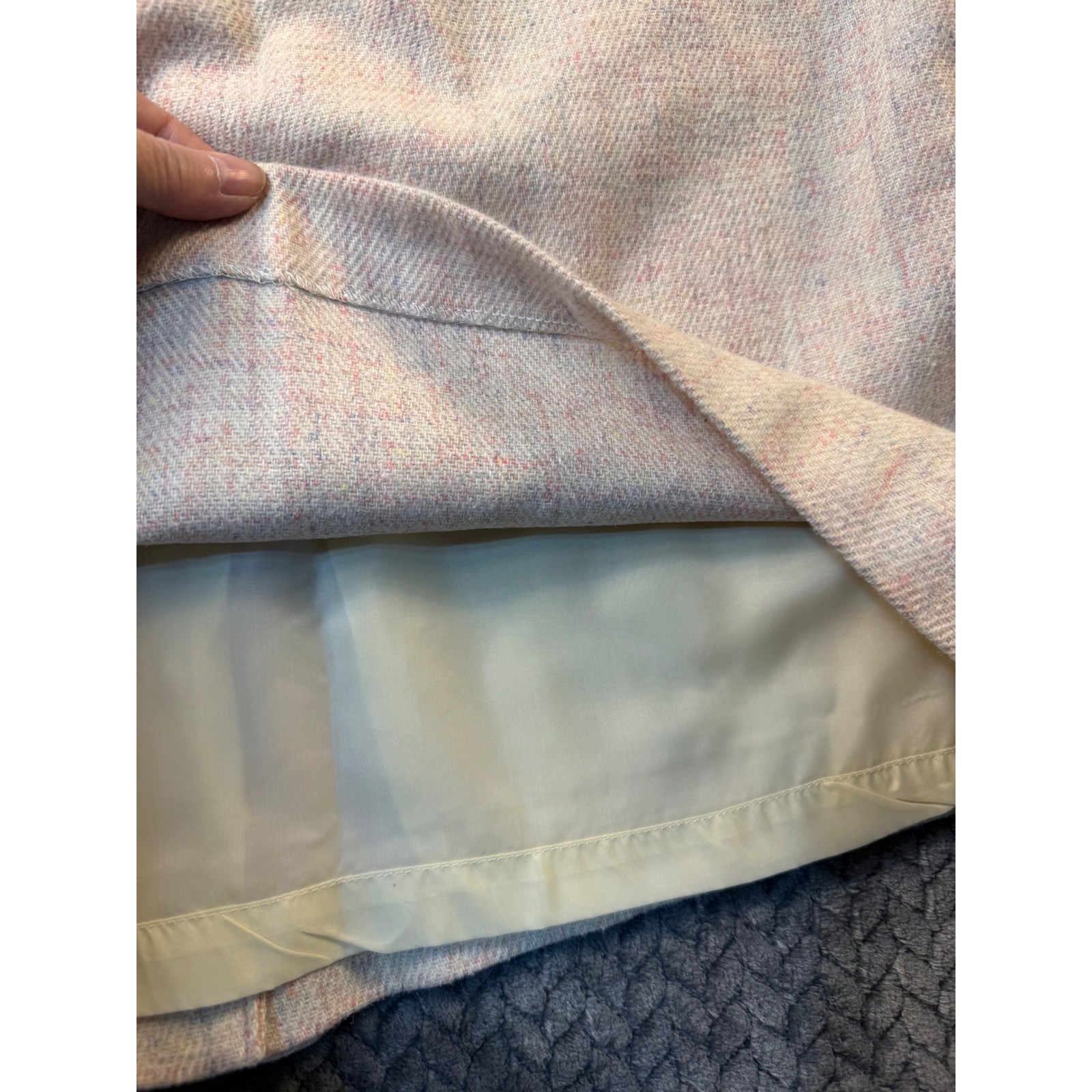 Vintage Wool Blend Tweed Midi Skirt Cream Pastel Multi Pleated Pencil Size 10/11