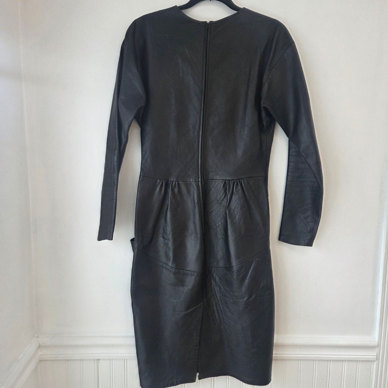 Vintage 90s Black Genuine Napa Lamb Leather Sheath Dress West Bay Sport 9/10