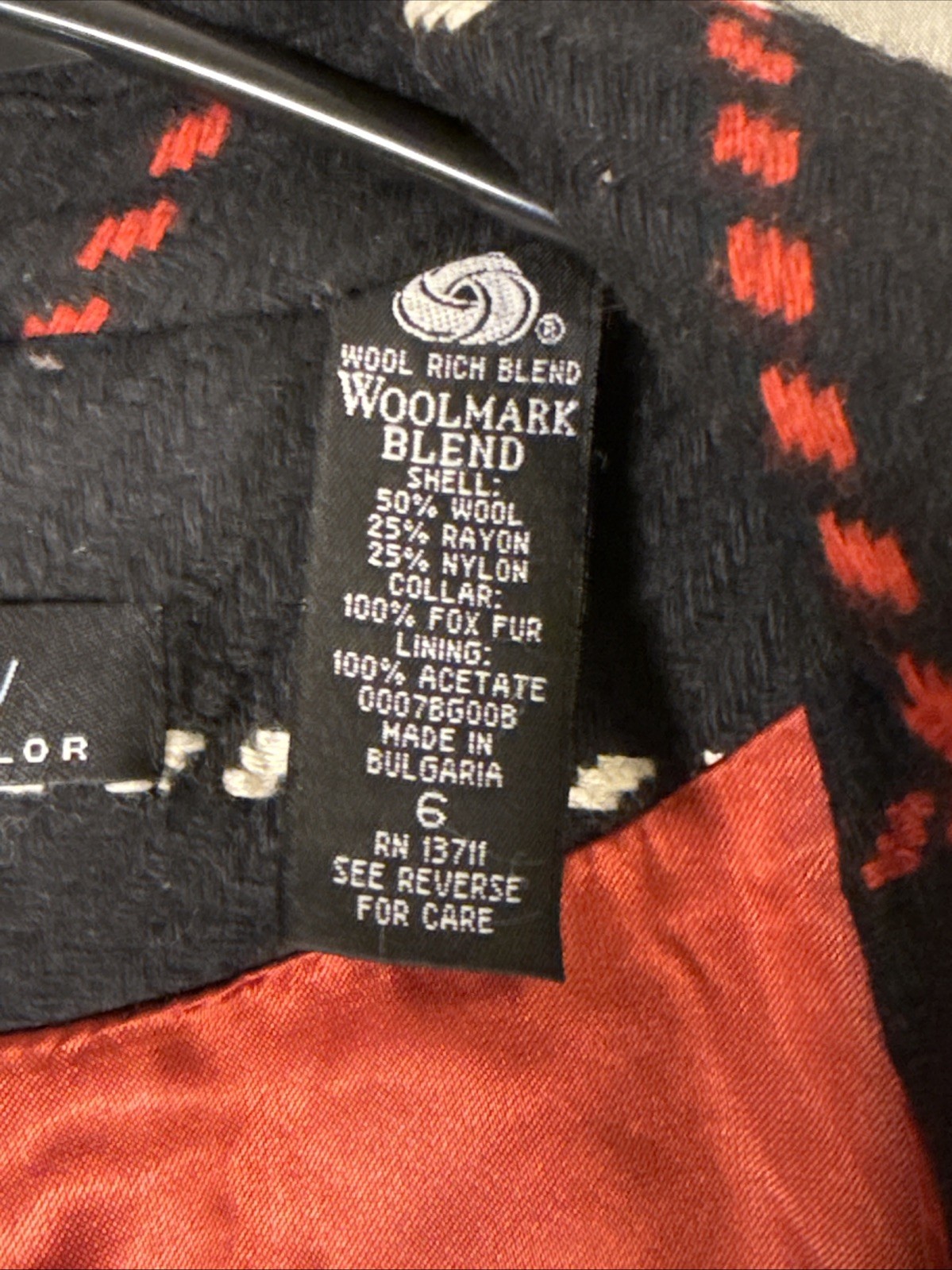 Vintage Lord & Taylor Identity Black Red White Diamond Wool Blend Coat Luxury 6