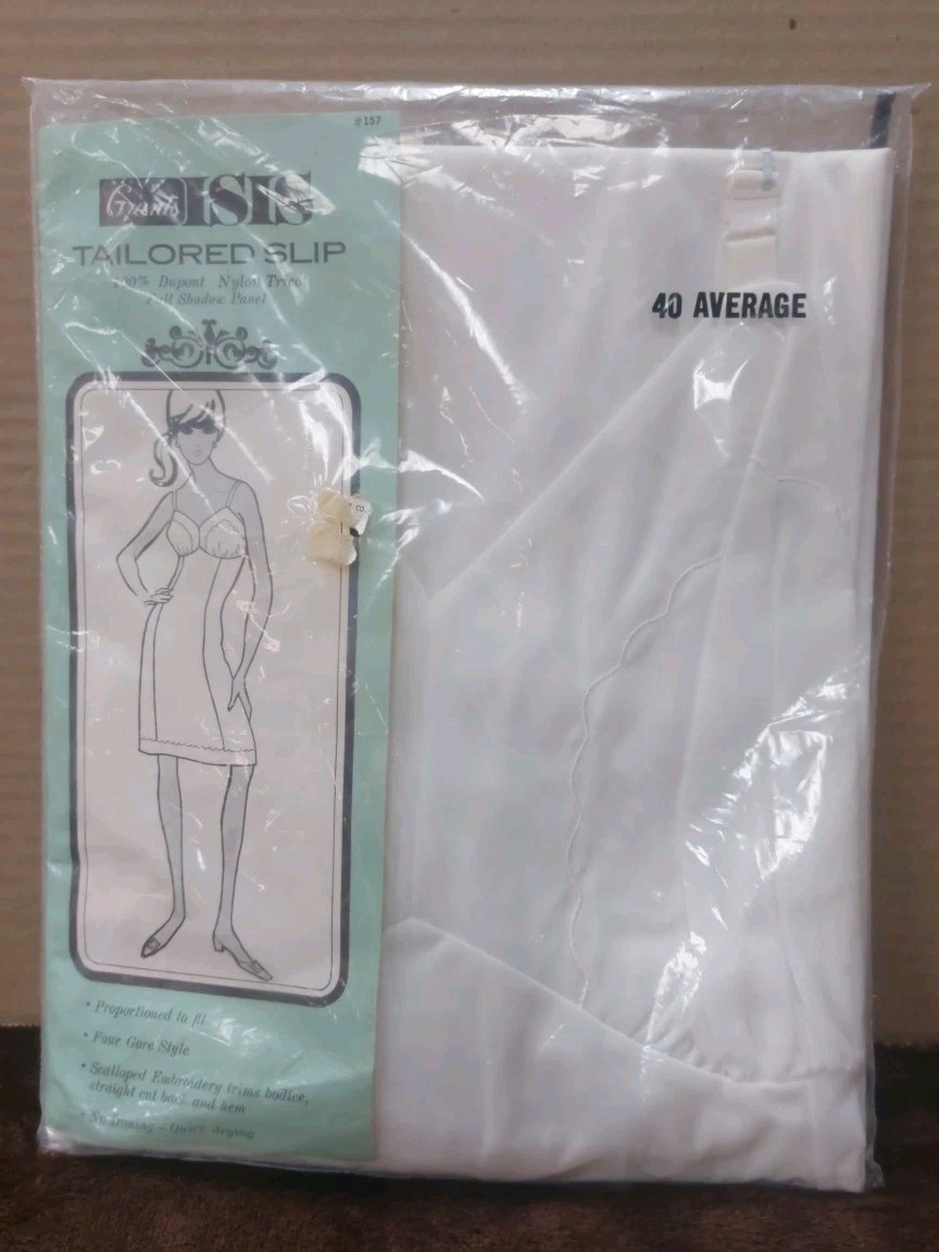 NEW Vtg Grants ISIS White 100% Nylon Slip 40 Average Styled Tailored No Ironing
