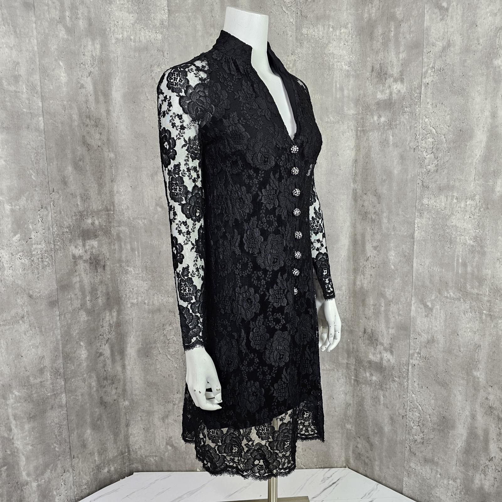 Vintage 60s Werle Beverly Hills Womens S Black Lace Cocktail Dress Gothic Formal
