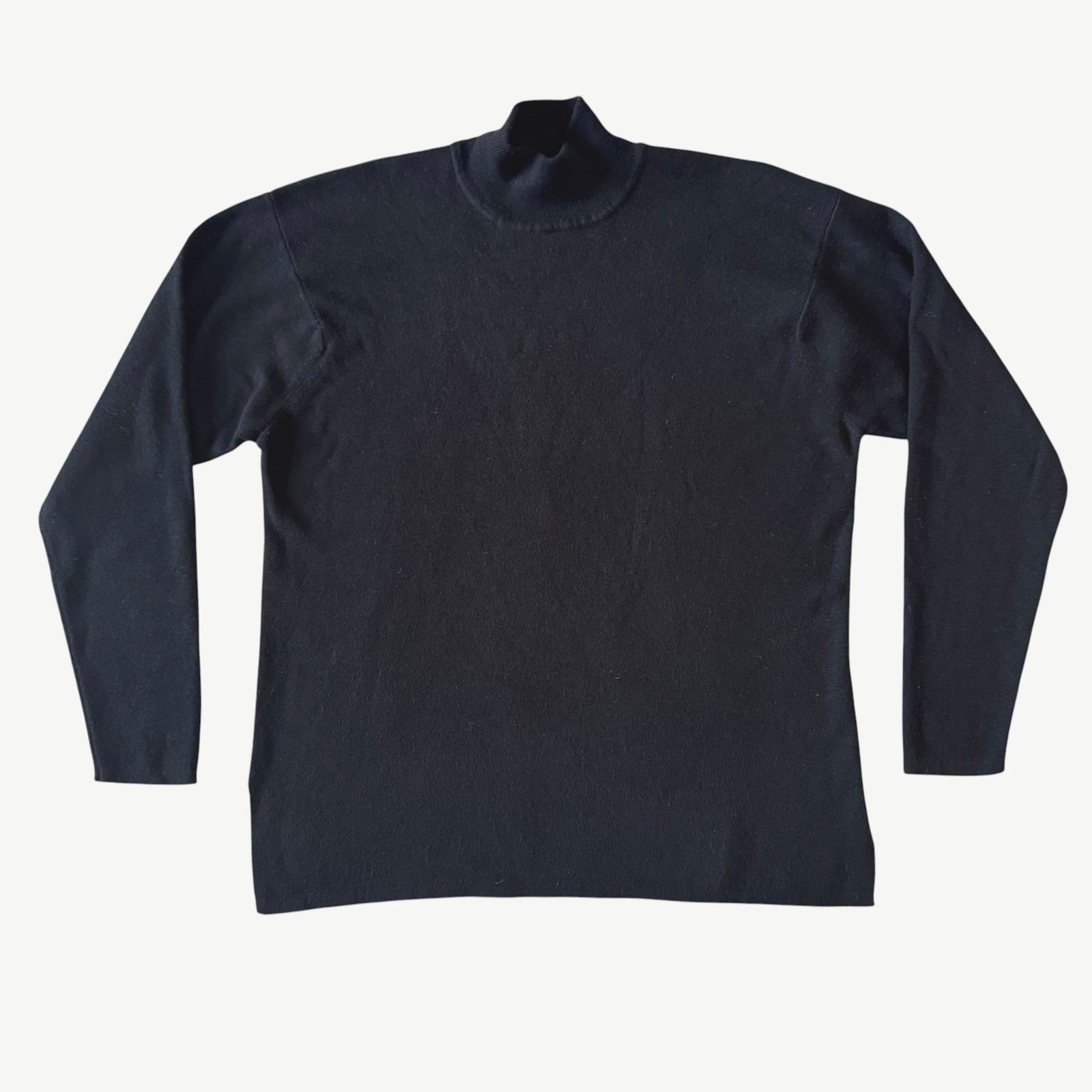 Vintage Jacobson’s Black 100% Extrafine Merino Wool Mock Neck Sweater L preppy
