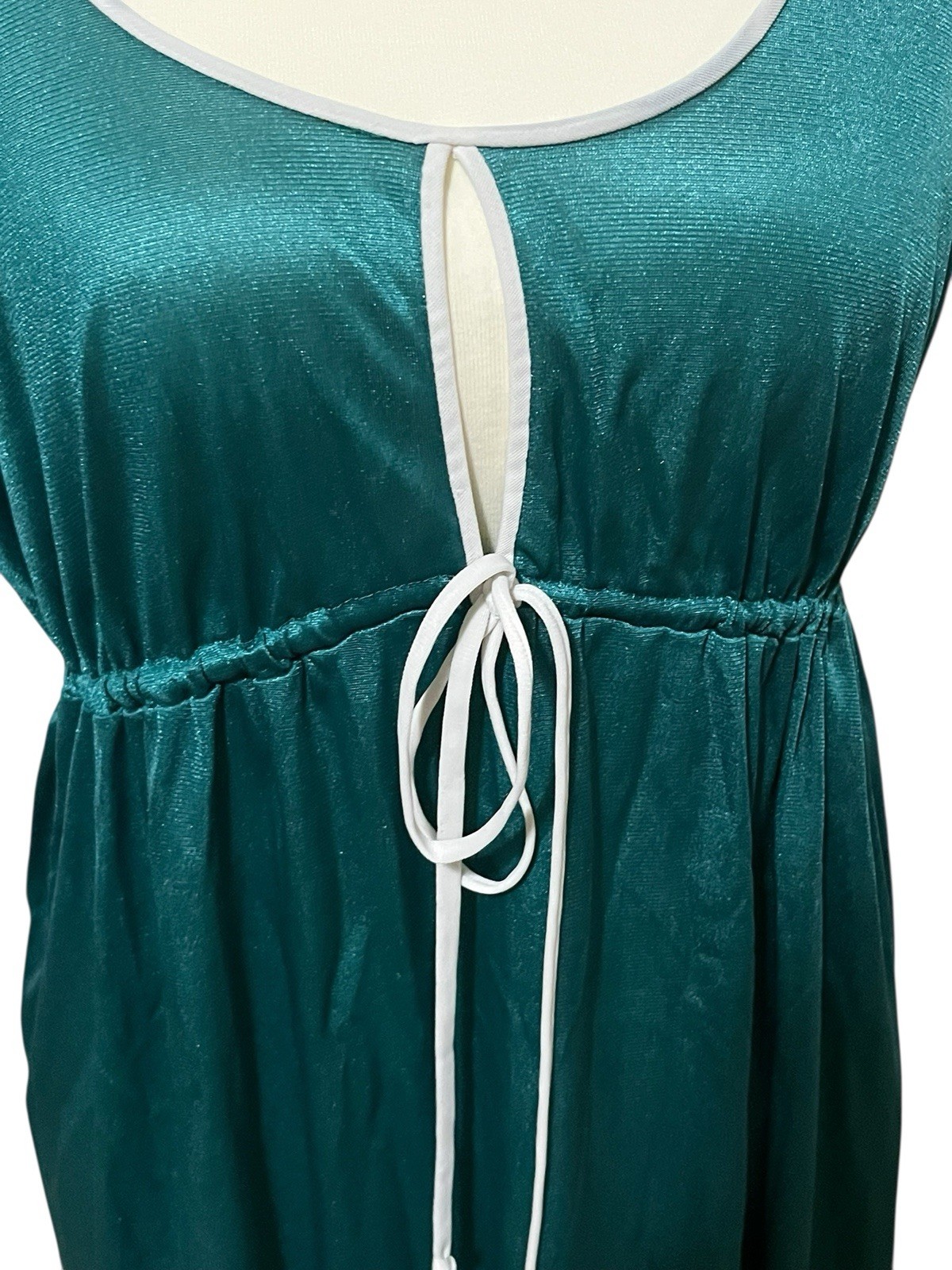 Vtg 80’s/90’s Silky Nylon Teal Keyhole Tie Sleep Dress Nightgown Romance S/M