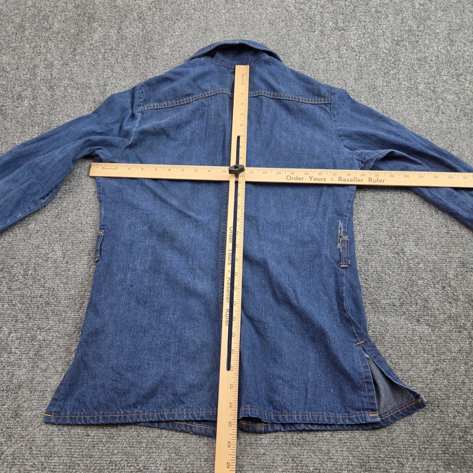 Vintage 70s Levis Denim Chore Shirt Jacket Womens M Blue Orange Tab Western USA