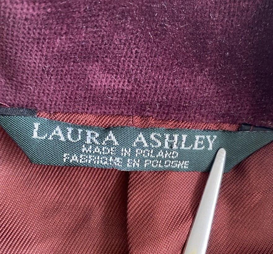 Vintage Laura Ashley Sz 4 Velvet Pantsuit Cotton Blend UK Burgandy