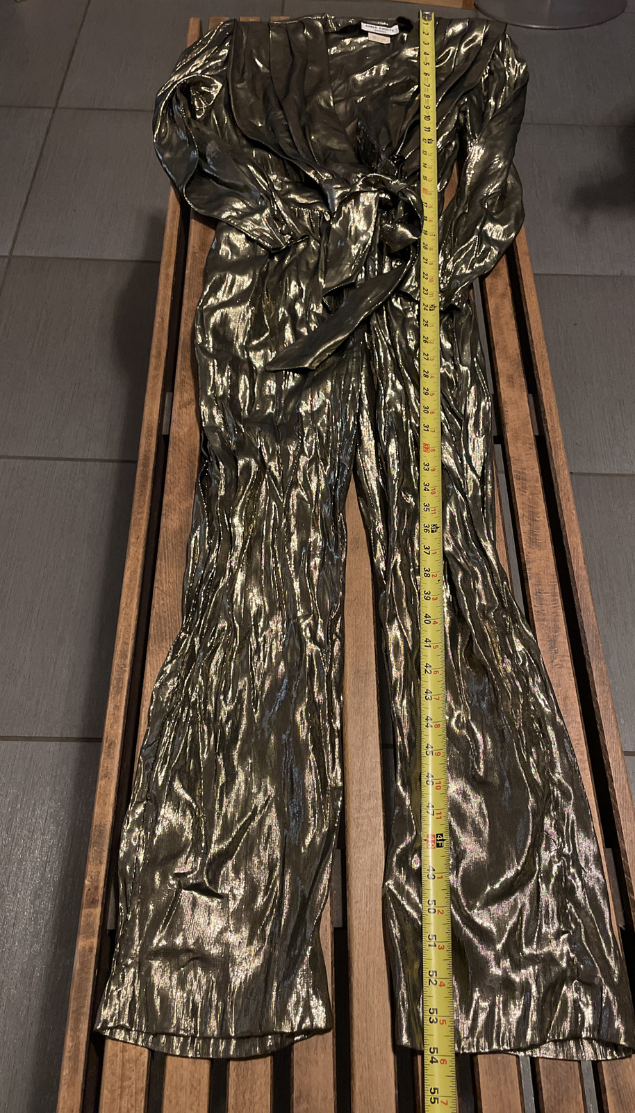Vintage Anna Kriste Gold Lame Metallic Jumpsuit Long Sleeve Wrap Waist Size 6P