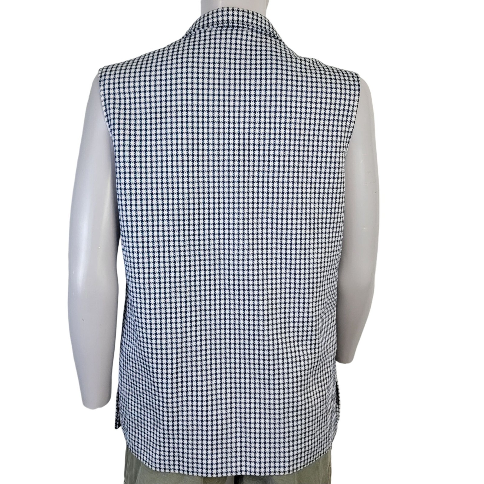 Vintage 70s Vest Jacket Women Medium 8 10 White Blue Top Collar Gingham Retro M
