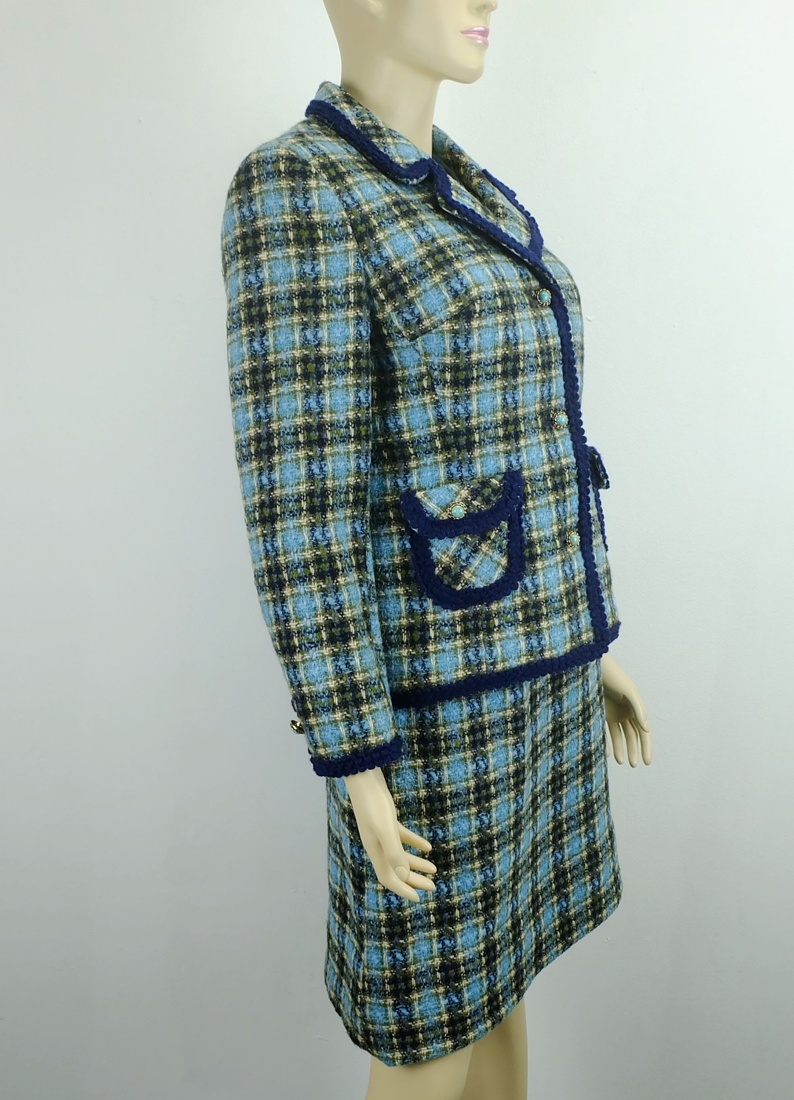 elegant vintage jeune chic costume 1960s size 38/40 plaid wool fabric
