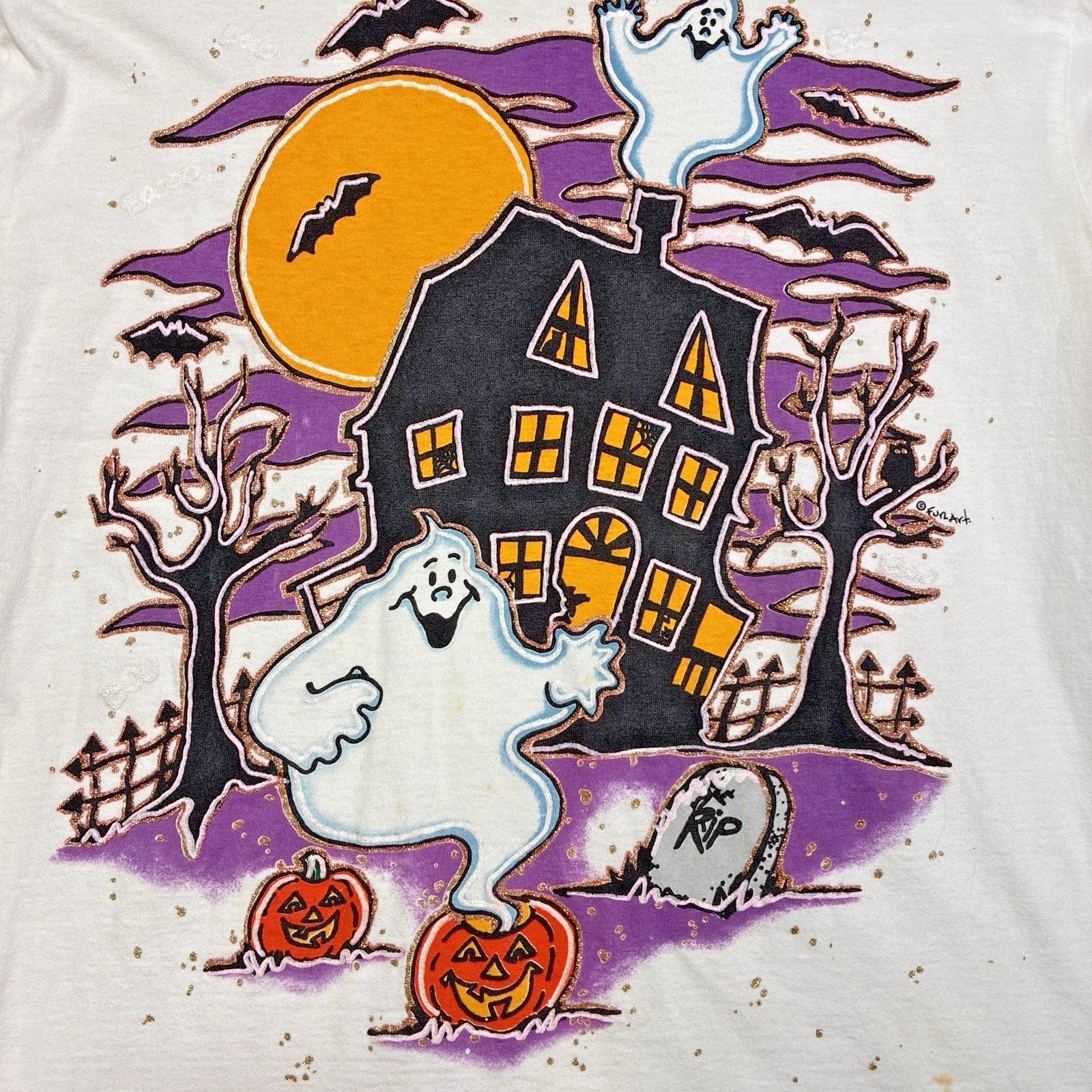 Vintage 90s Hand Painted Artist T Shirt Large Crazy Fun Art Made in USA Spooky