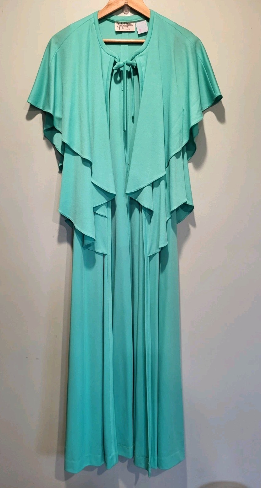 Vtg Julie Miller Seafoam Green Flutter Sleeve Tie Flowy Long Duster Fairy Sz 14